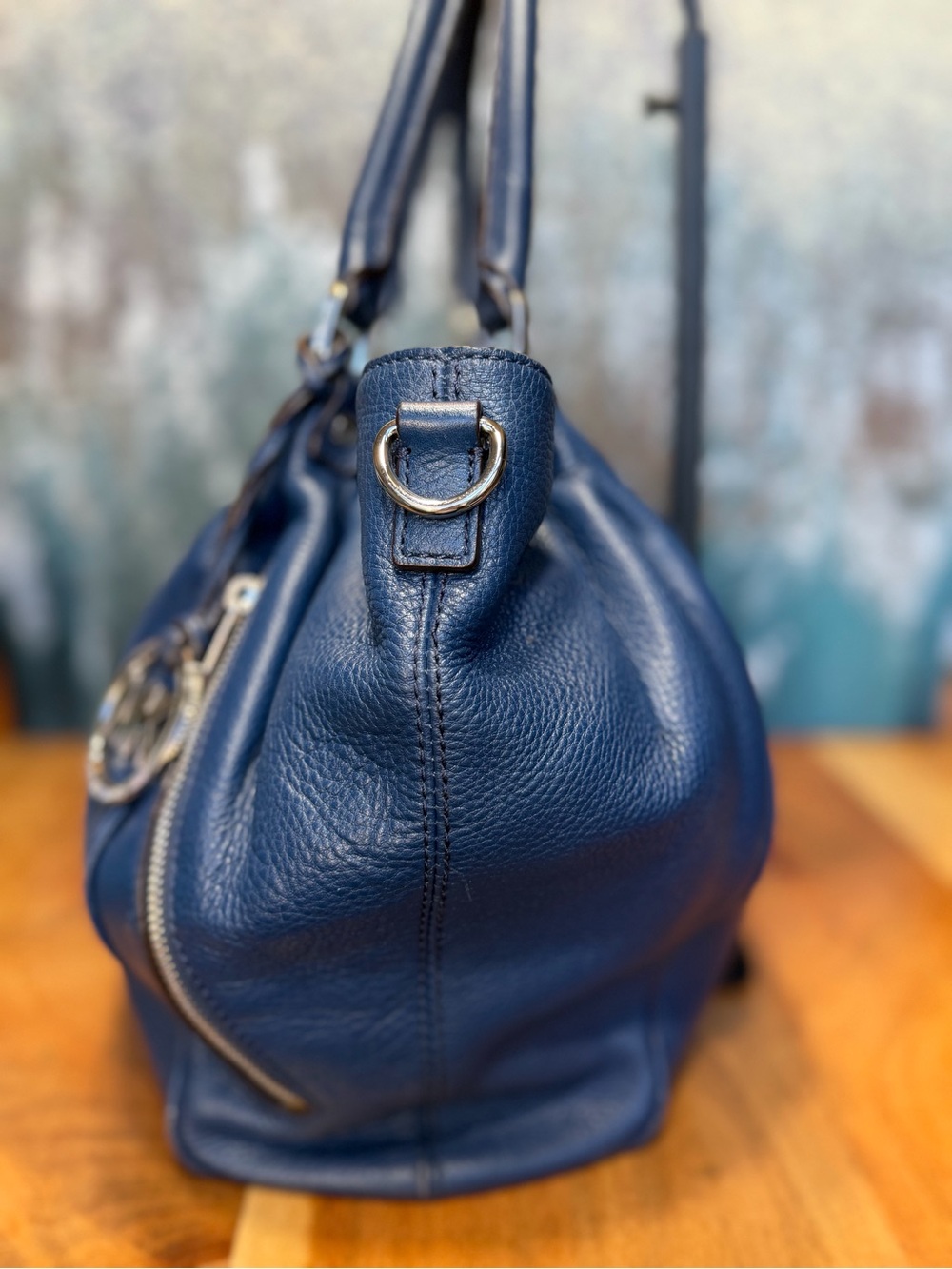 Michael Michael Kors Classic Vintage Navy Leather Satchel Crossbody Bag - Picture 12 of 17